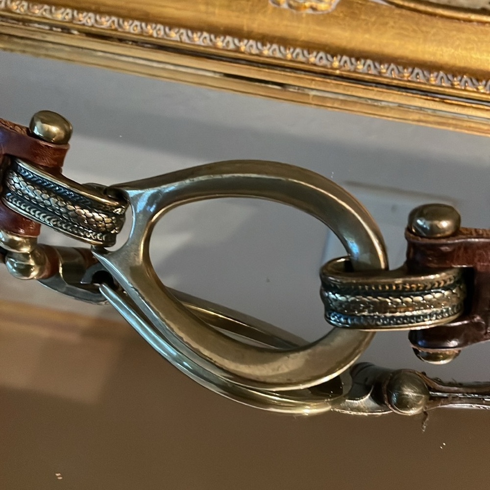Unique Brass and Brown Leather Belt Adjustable - Picture 5 of 7